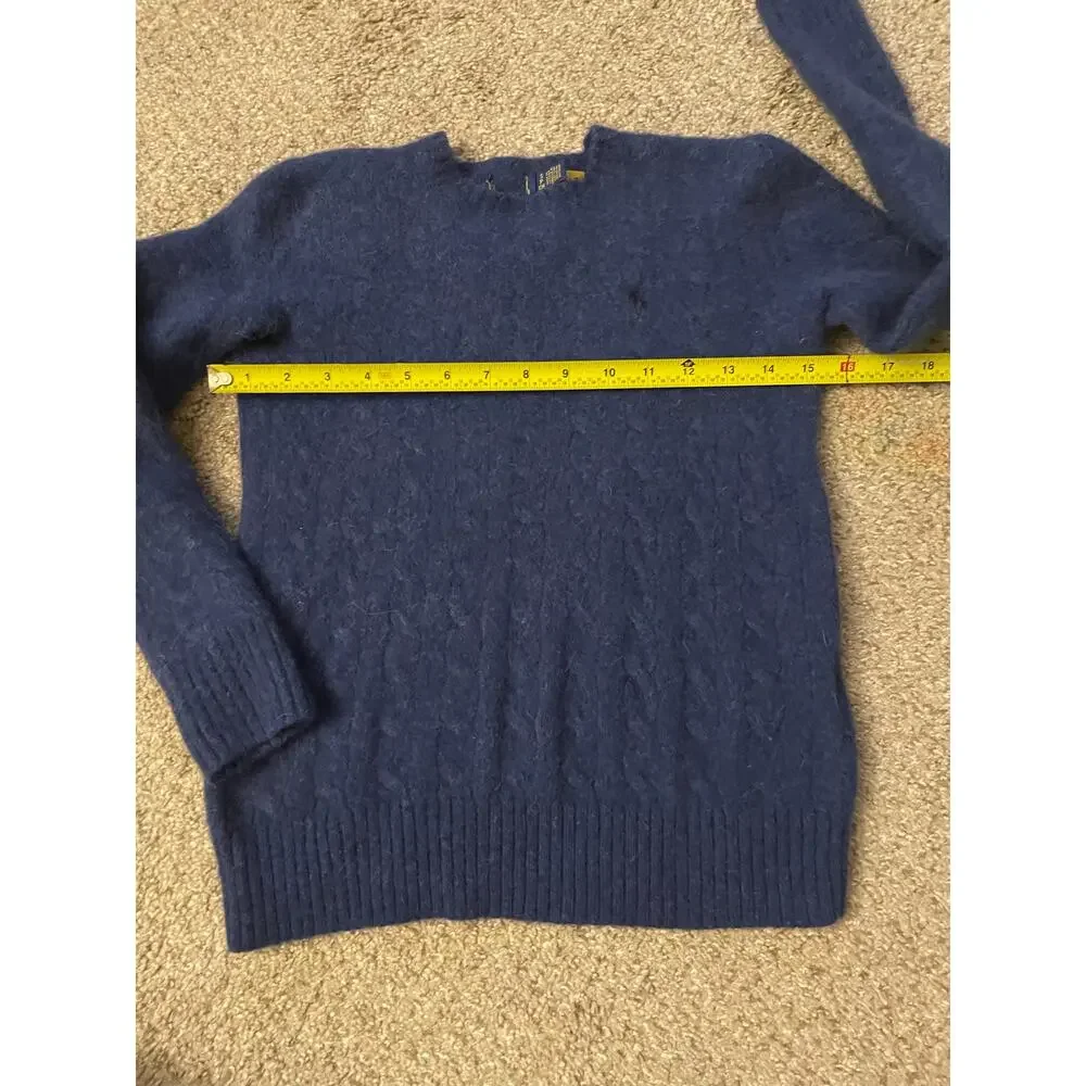 Polo Ralph Lauren Wool Alpaca Women Small Cable Knit Sweater Chunky Academia